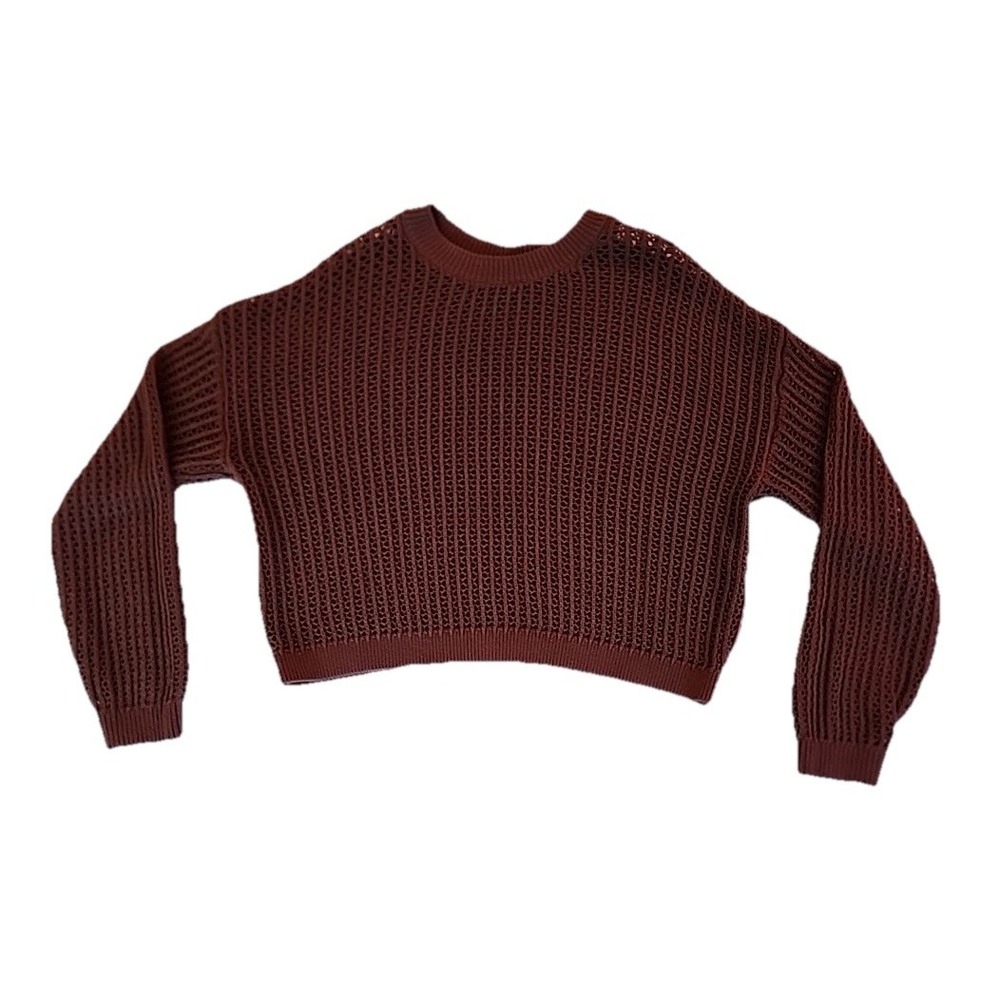 Old Navy Womens Cropped Sweater Sz M‎ Open Knit Boxy Brown Indie Granola Boho